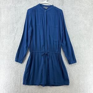 Vince Dress Women Medium Blue Shirred Short Shirt V-Neck Cinch Waist Pockets